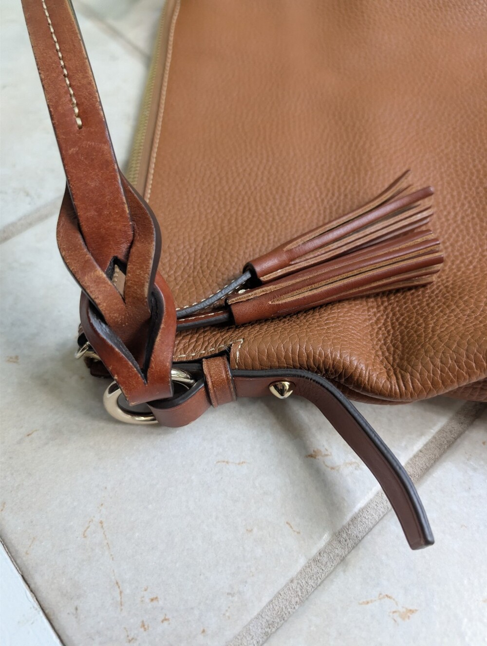 Dooney & Bourke Pebbled Leather Hobo Bag - Cognac Brown - Picture 5 of 8